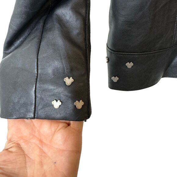 Disney Minnie Mouse Faux Leather Girls Jacket Black Moto Zip Up Youth Size 9/10 - Picture 8 of 8